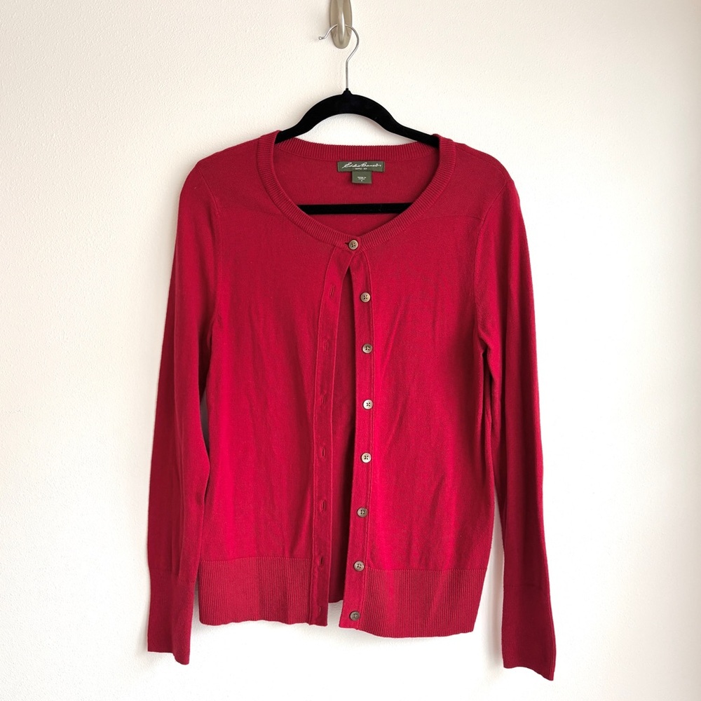 EDDIE BAUER RED BUTTON-UP CARDIGAN